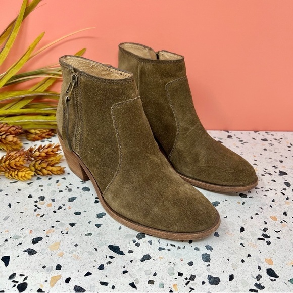 Madewell Janice Brown Suede Leather Western Women’s Stacked Heel Booties Sz 7 - Picture 1 of 10